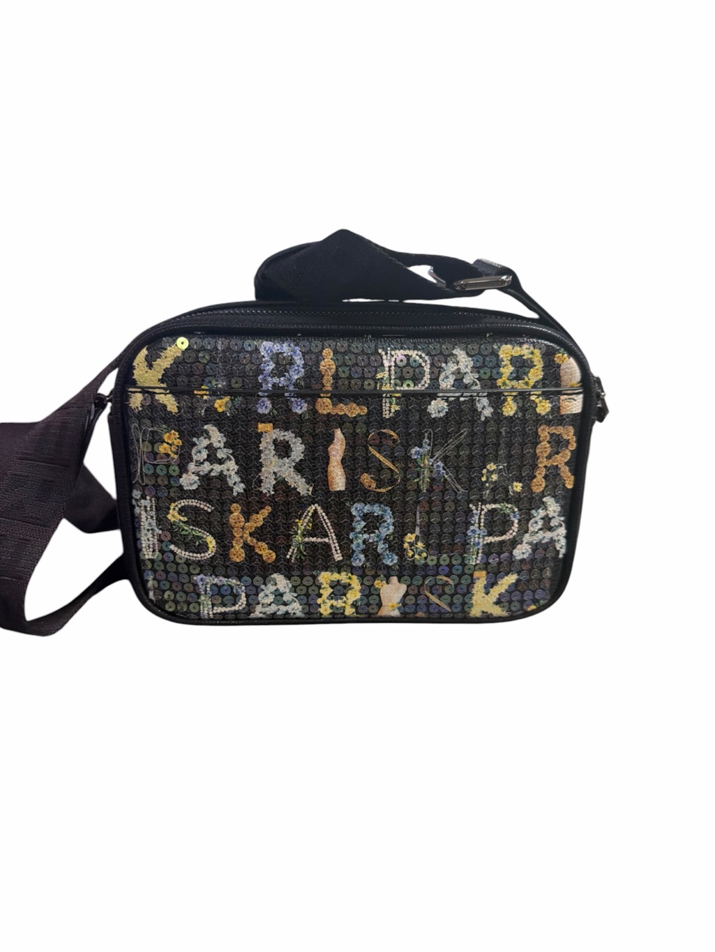 Karl Lagerfeld Black And White Crossbody Bag With Silver Hardware